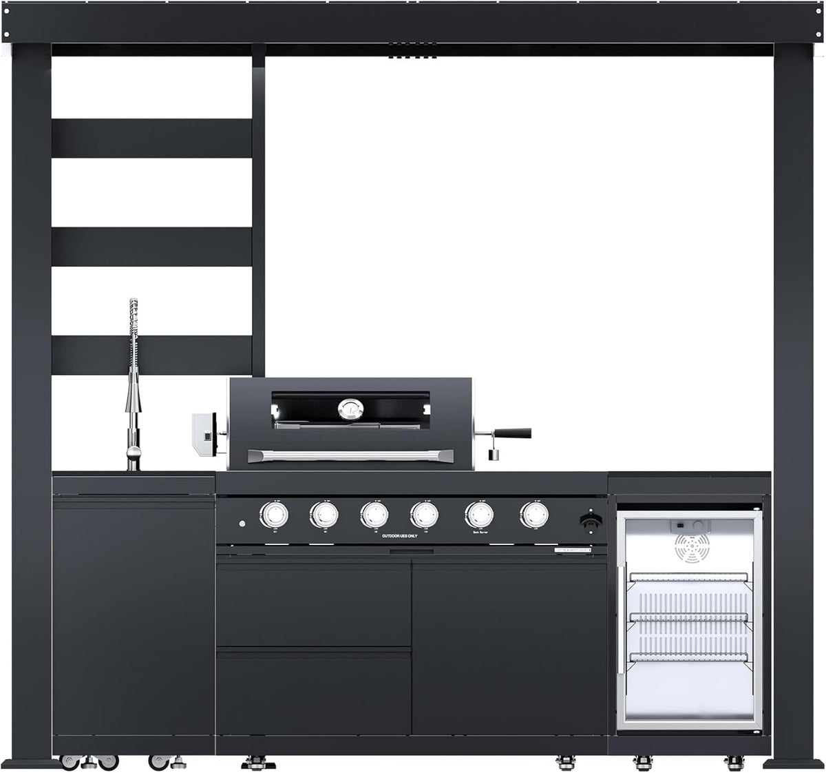 5-Burner Outdoor Kitchen Island with Refrigerator & Rotisserie