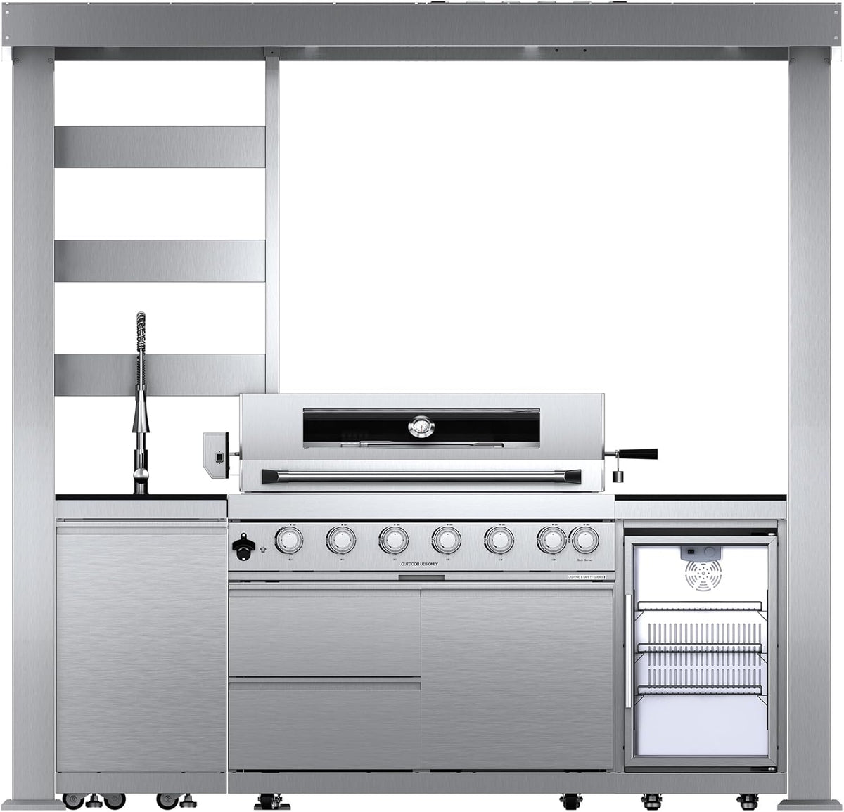 5-Burner Outdoor Kitchen Island with Refrigerator & Rotisserie