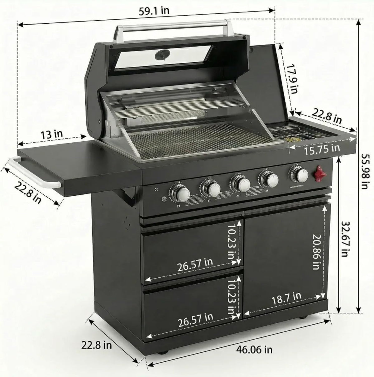 Compact BBQ Outdoor Kitchen Island with Rotisserie