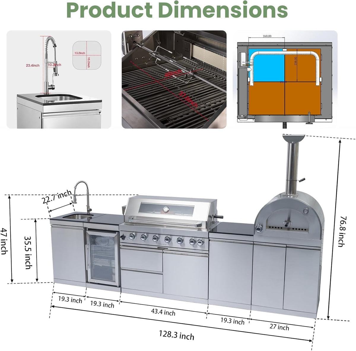 128-inch outdoor kitchen island detail 2