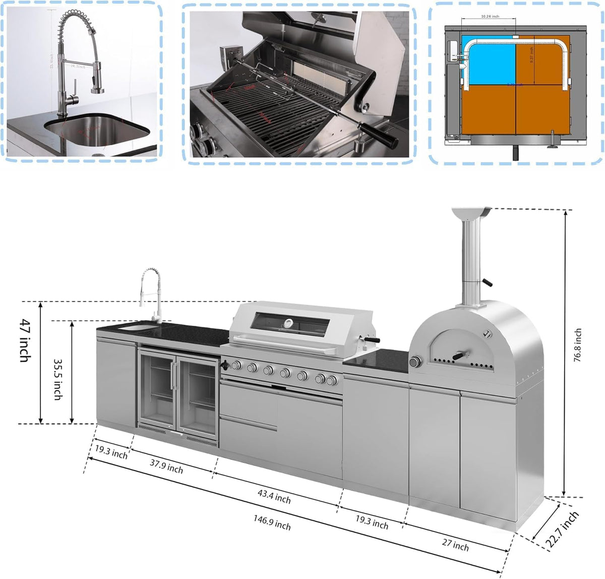 Outdoor kitchen island dimensions and configuration