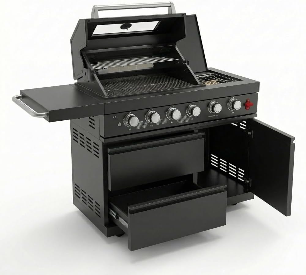 Compact BBQ Outdoor Kitchen Island with Rotisserie