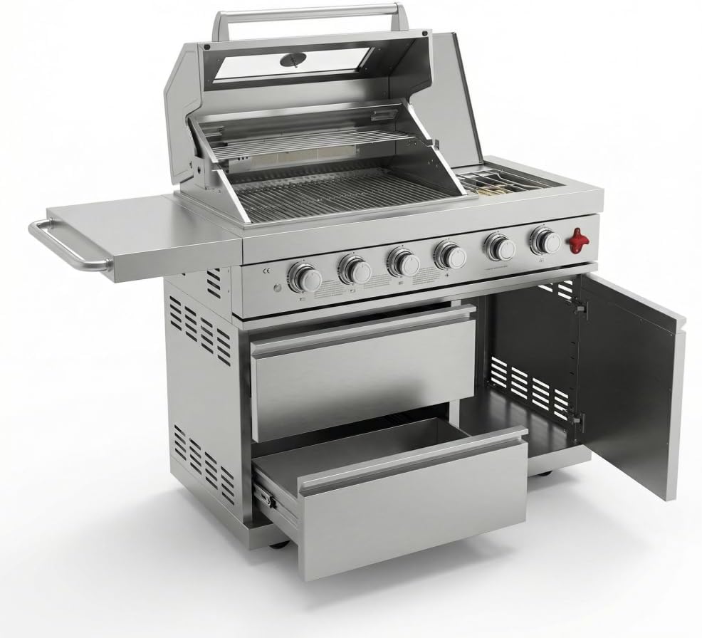 Compact BBQ Outdoor Kitchen Island with Rotisserie
