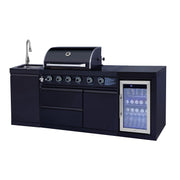 BBQ Outdoor Kitchen Island Grill Barbecue Modular Patio Kitchens Kits with Electric Rotisserie, Sink, fridge, and Burner for More than 15 People
