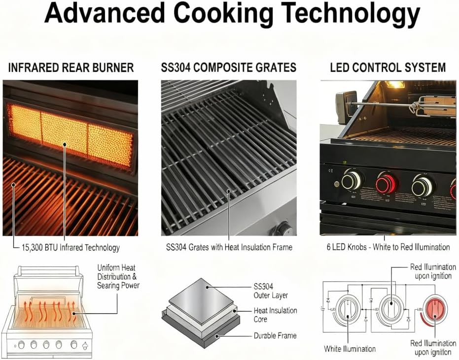 Compact BBQ Outdoor Kitchen Island with Rotisserie