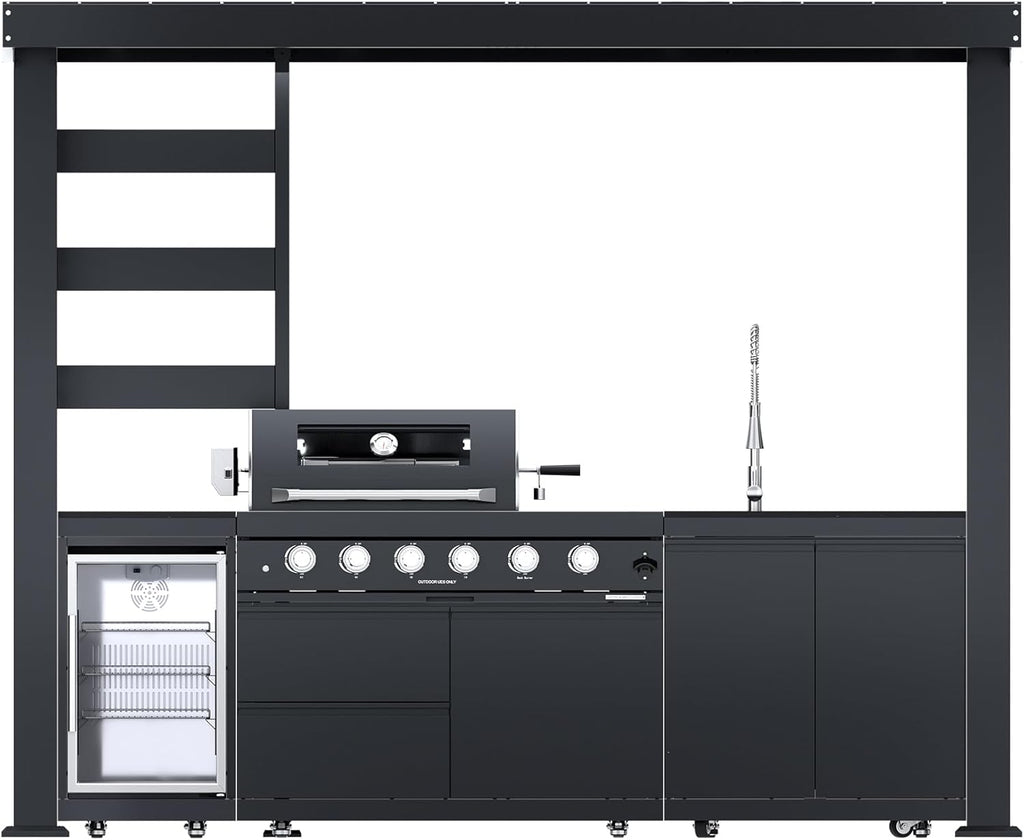 5-Burner Outdoor Kitchen Island with Refrigerator & Rotisserie