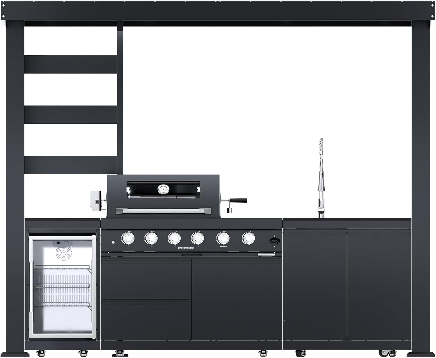 5-Burner Outdoor Kitchen Island with Refrigerator & Rotisserie