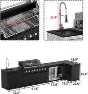 BBQ Outdoor Kitchen Island Grill Barbecue Modular Patio Kitchens Kits with Electric Rotisserie, Sink, fridge, and Burner for More than 15 People