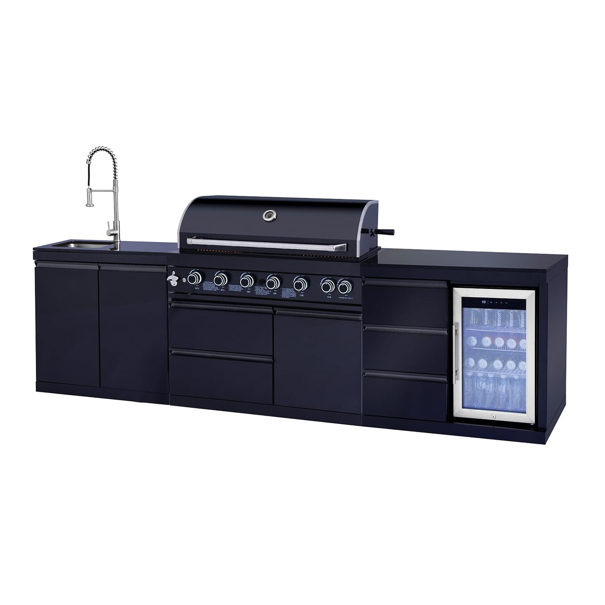 BBQ Outdoor Kitchen Island Grill Barbecue Modular Patio Kitchens Kits with Electric Rotisserie, Sink, fridge, and Burner for More than 15 People