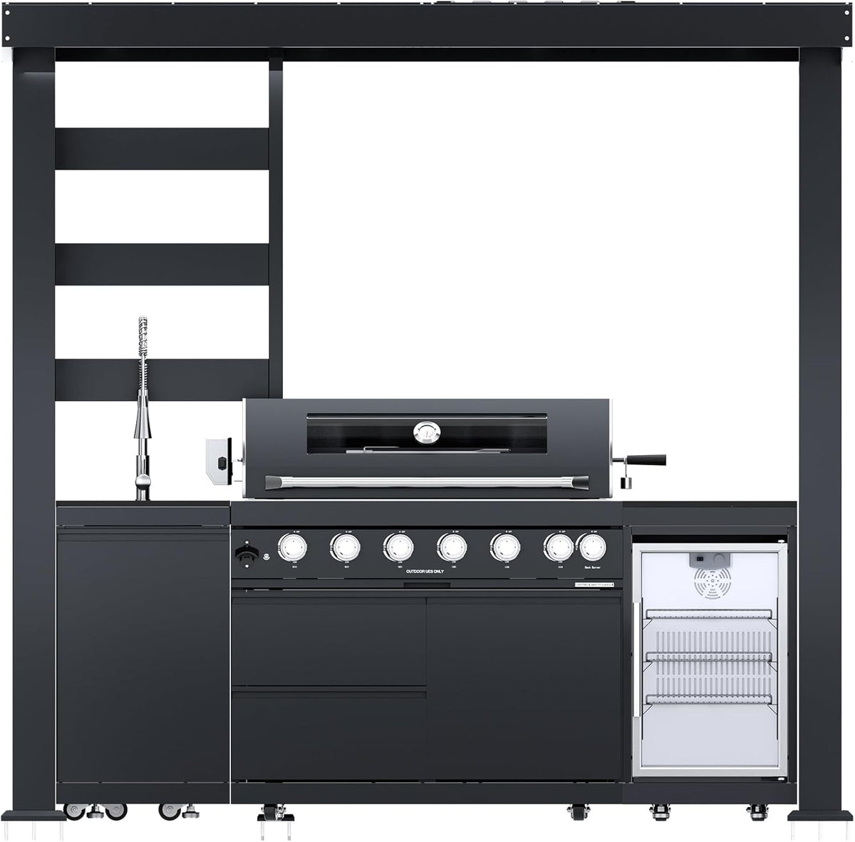 5-Burner Outdoor Kitchen Island with Refrigerator & Rotisserie