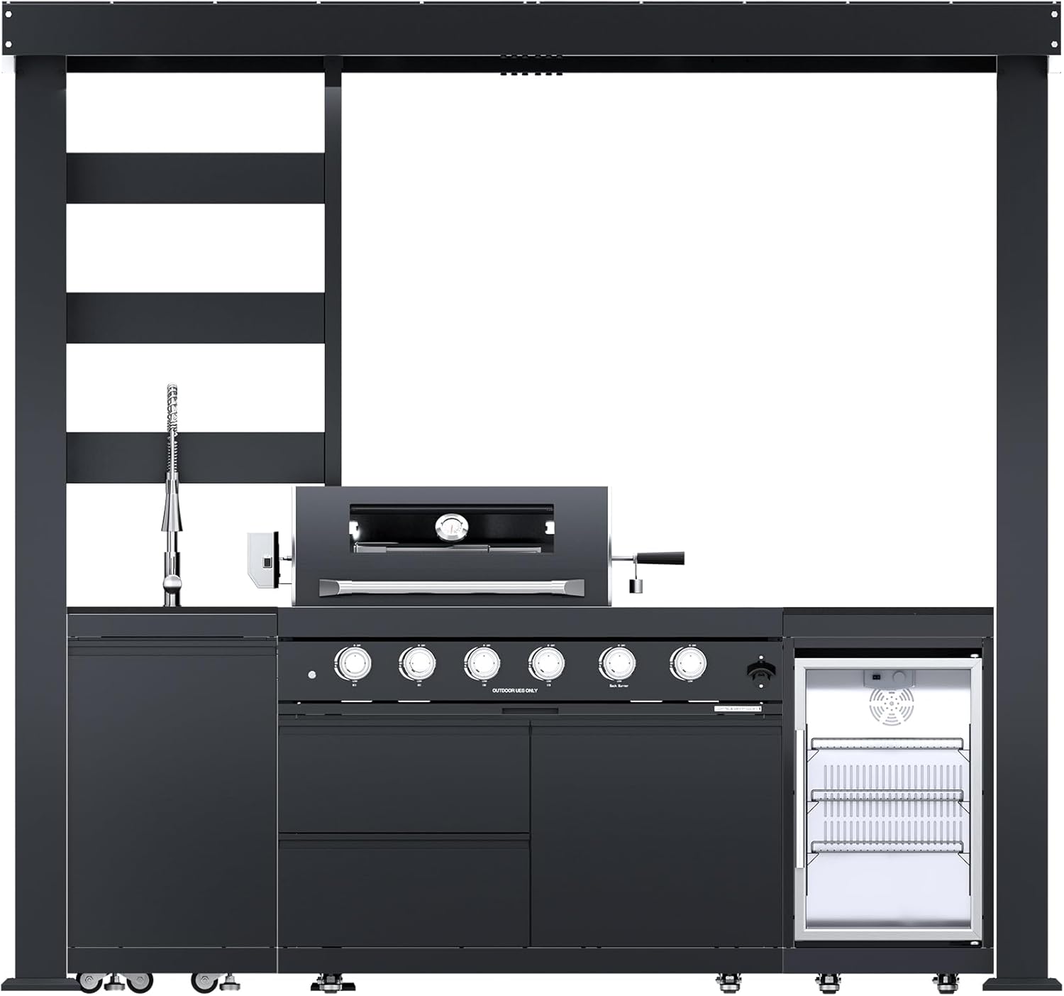 5-Burner Outdoor Kitchen Island with Refrigerator & Rotisserie