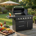 Premium BBQ Outdoor Kitchen Island with Rotisserie, Heavy-Duty Stainless Steel Grill Station, 75300 BTU 6 Burners Cooking Cabinet for Backyard, Patio & Summer Parties (Black,59'')