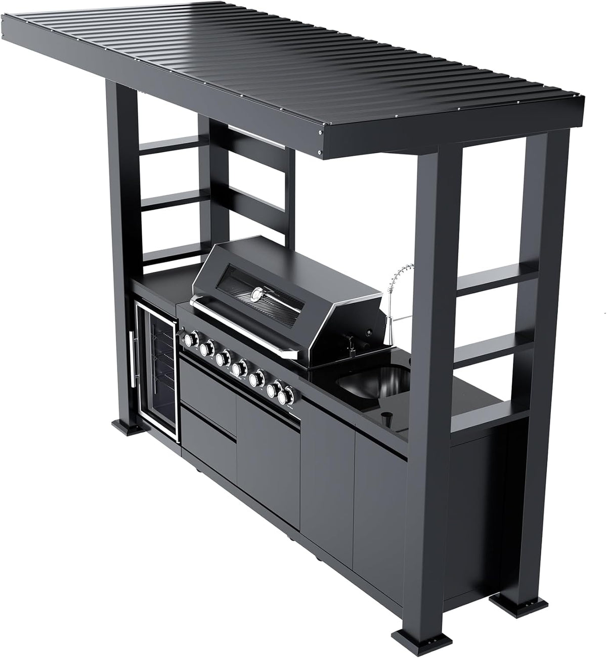 5-Burner Outdoor Kitchen Island with Refrigerator & Rotisserie