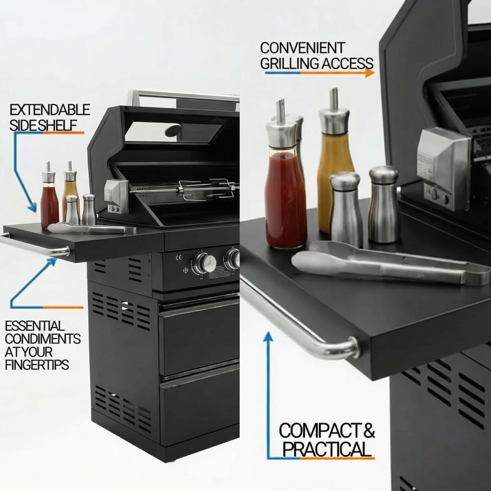 Compact BBQ Outdoor Kitchen Island with Rotisserie