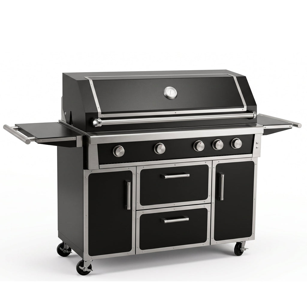 Black outdoor kitchen island grill closed-lid front view