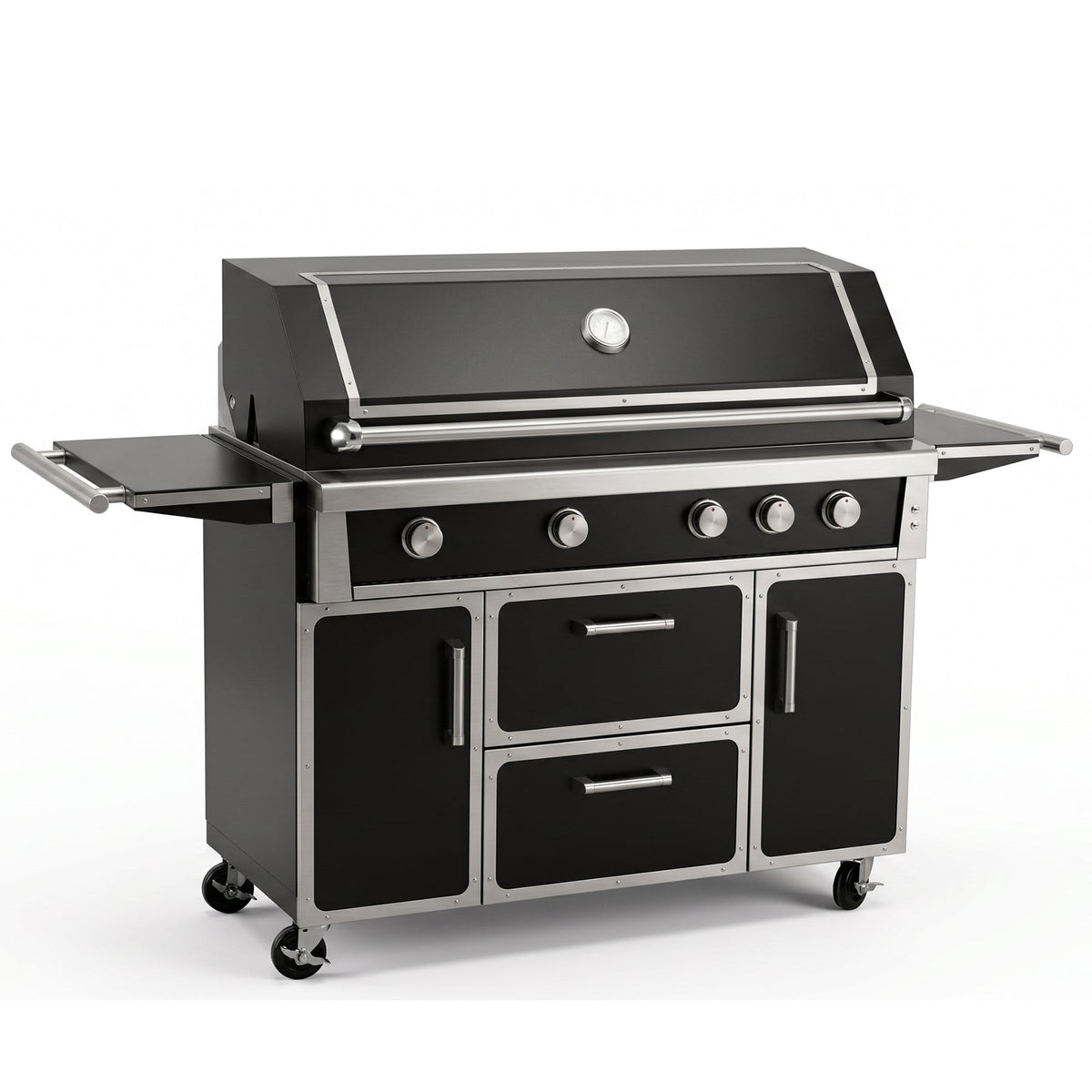 Black outdoor kitchen island grill closed-lid front view
