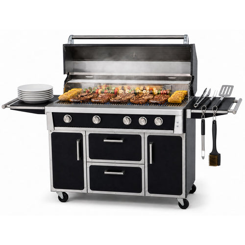 71-inch black outdoor kitchen island grill open-lid main view