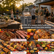 Gray 99,000 BTU outdoor grill cooking performance