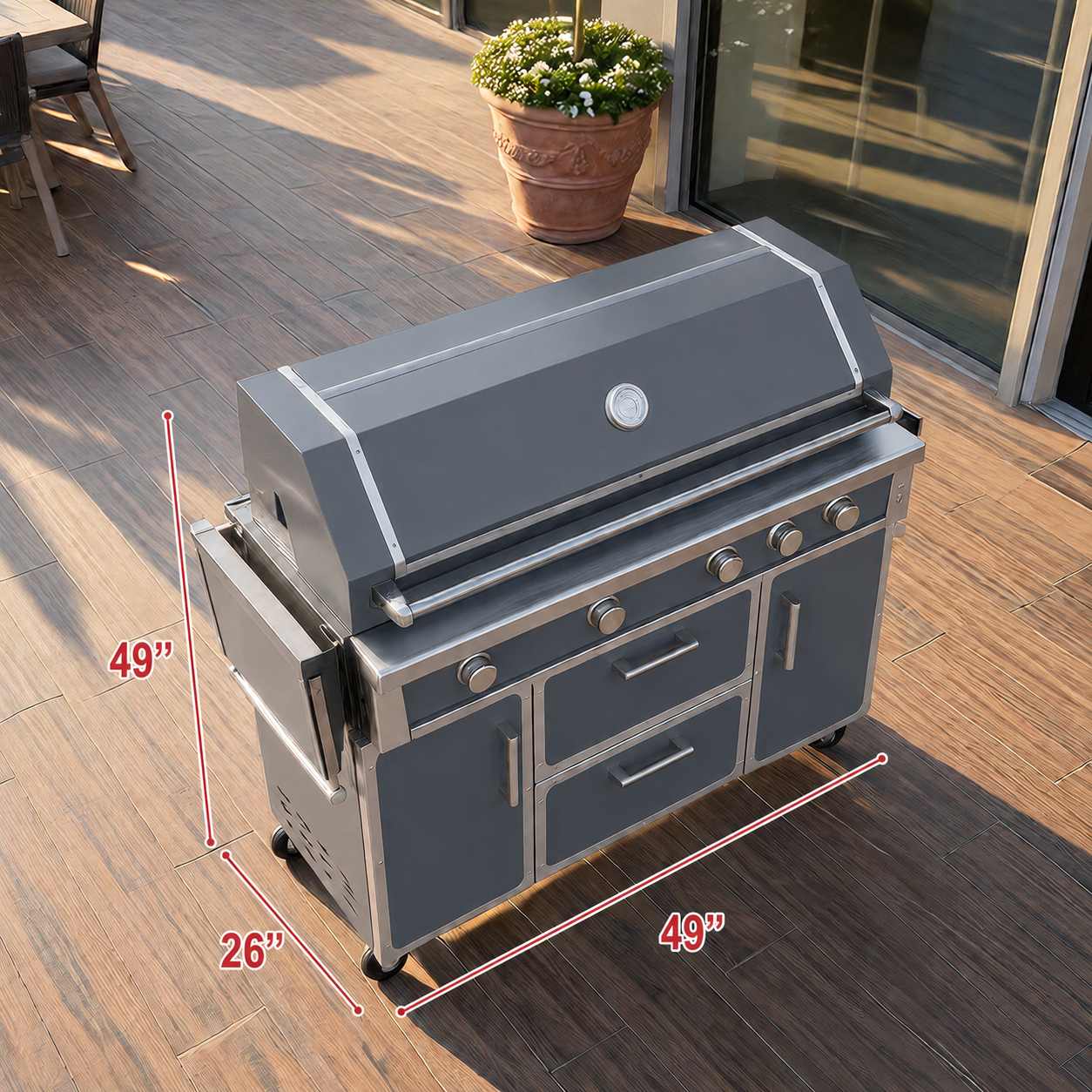 Gray outdoor kitchen island grill dimensions