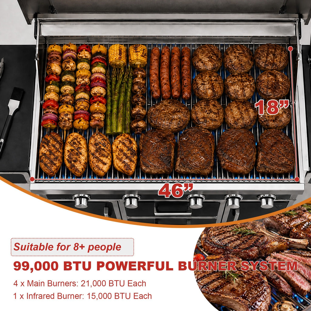 46 by 18 inch outdoor grill cooking area