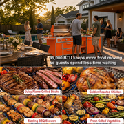 Orange 99,000 BTU outdoor grill cooking performance
