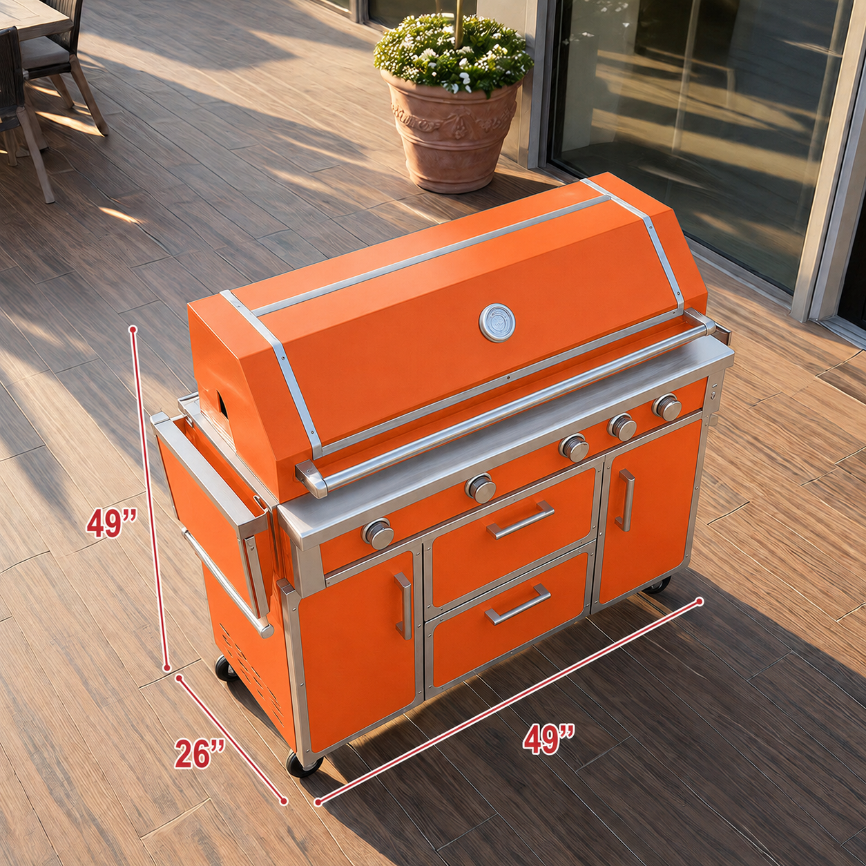 Orange outdoor kitchen island grill dimensions