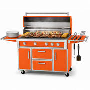 Orange 71-inch outdoor kitchen island grill open-lid main view