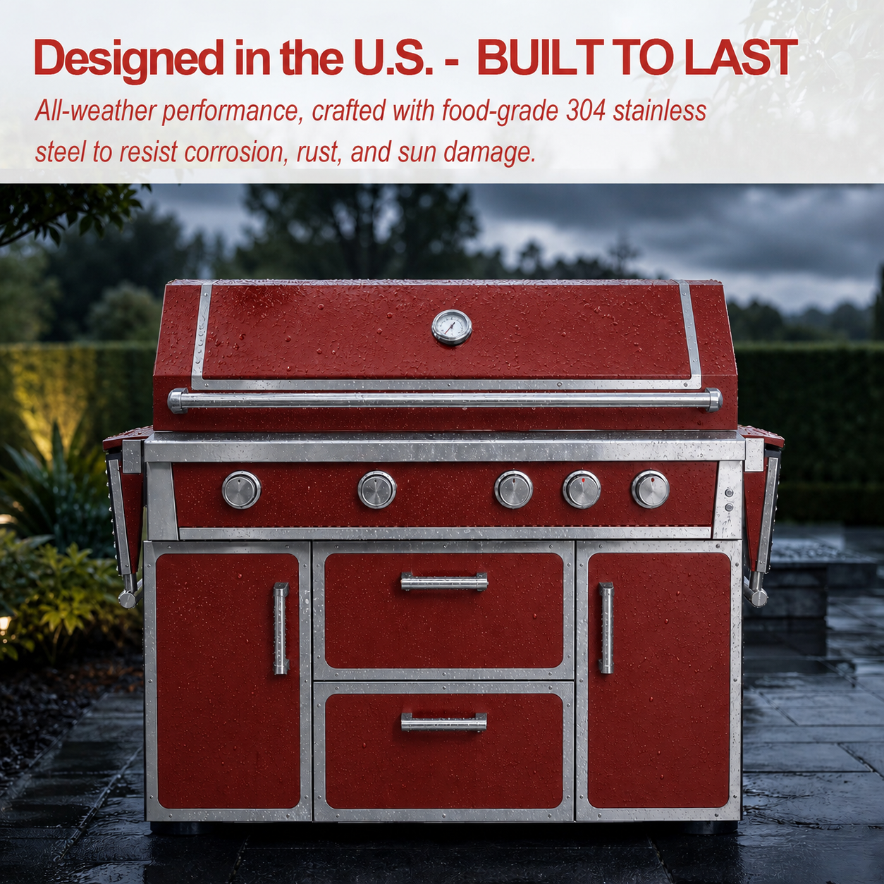 Red 304 stainless steel all-weather outdoor grill