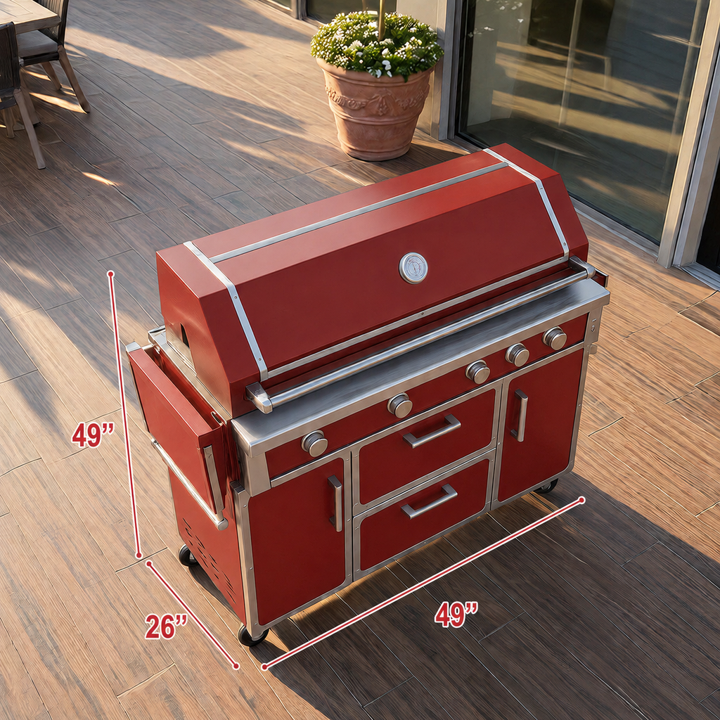 Red outdoor kitchen island grill dimensions