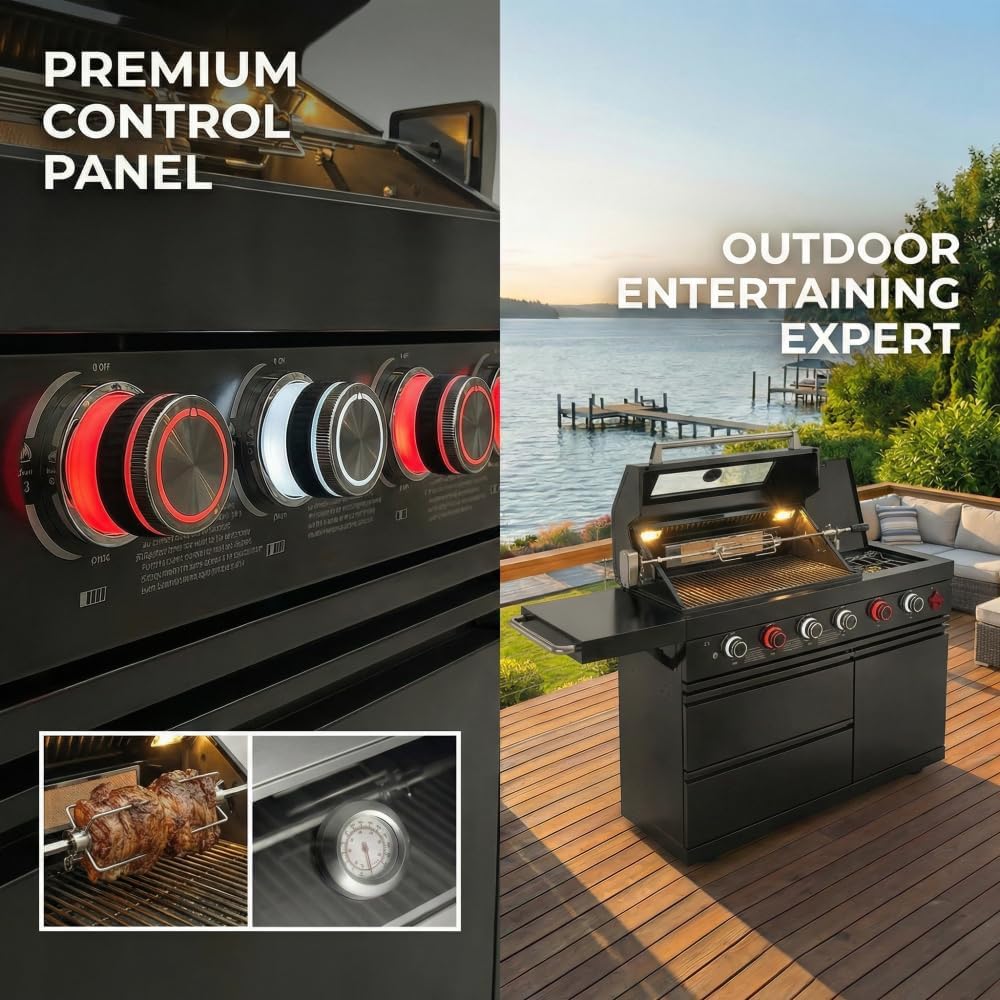 Compact BBQ Outdoor Kitchen Island with Rotisserie