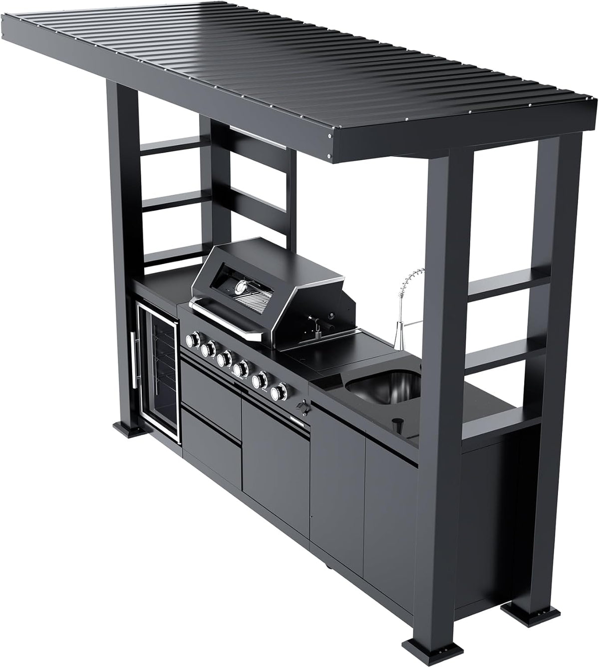 5-Burner Outdoor Kitchen Island with Refrigerator & Rotisserie
