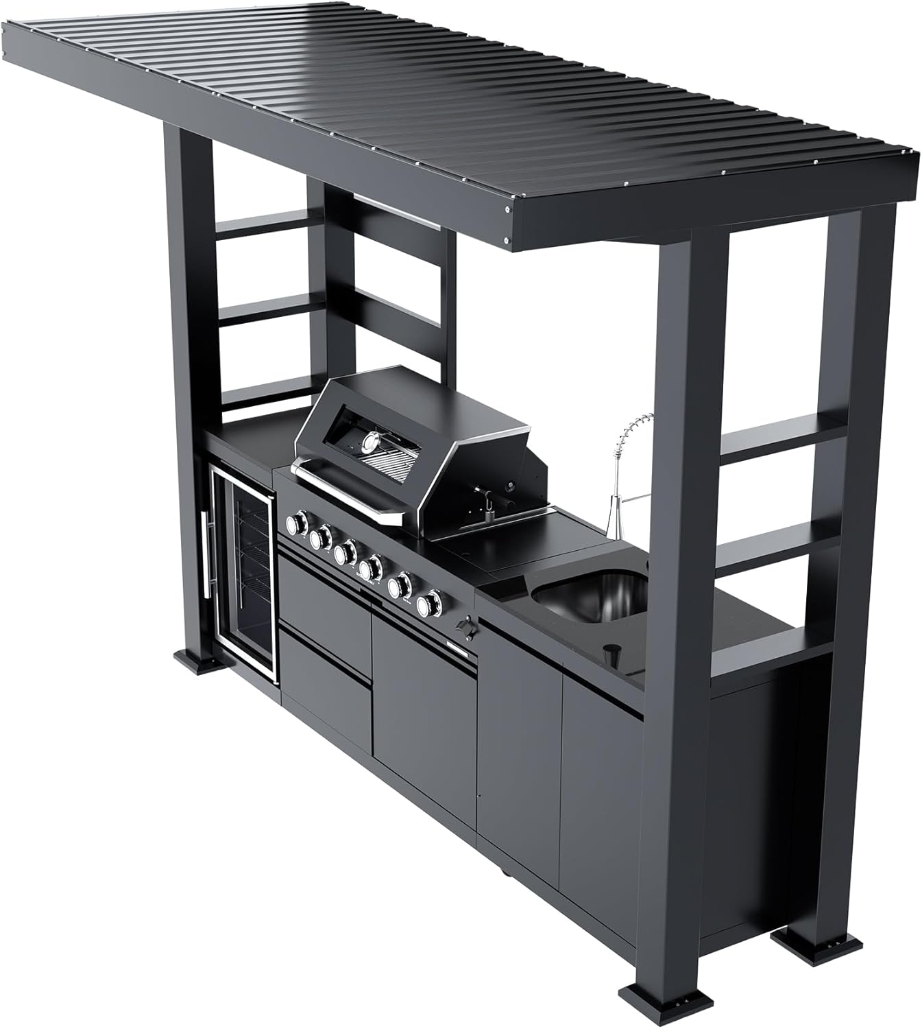 5-Burner Outdoor Kitchen Island with Refrigerator & Rotisserie