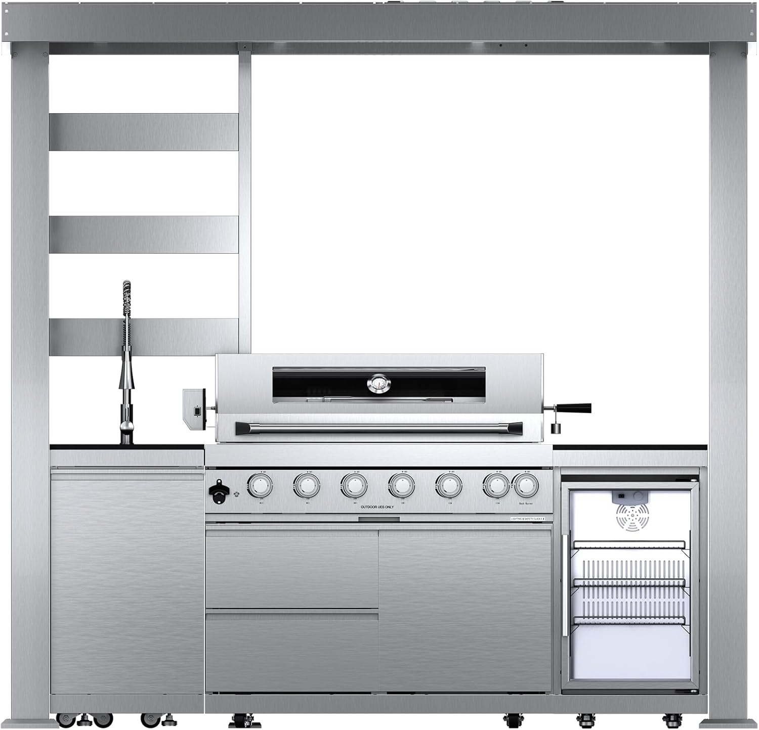 5-Burner Outdoor Kitchen Island with Refrigerator & Rotisserie