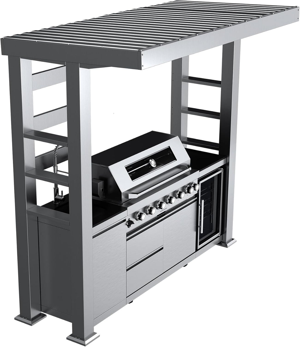 5-Burner Outdoor Kitchen Island with Refrigerator & Rotisserie