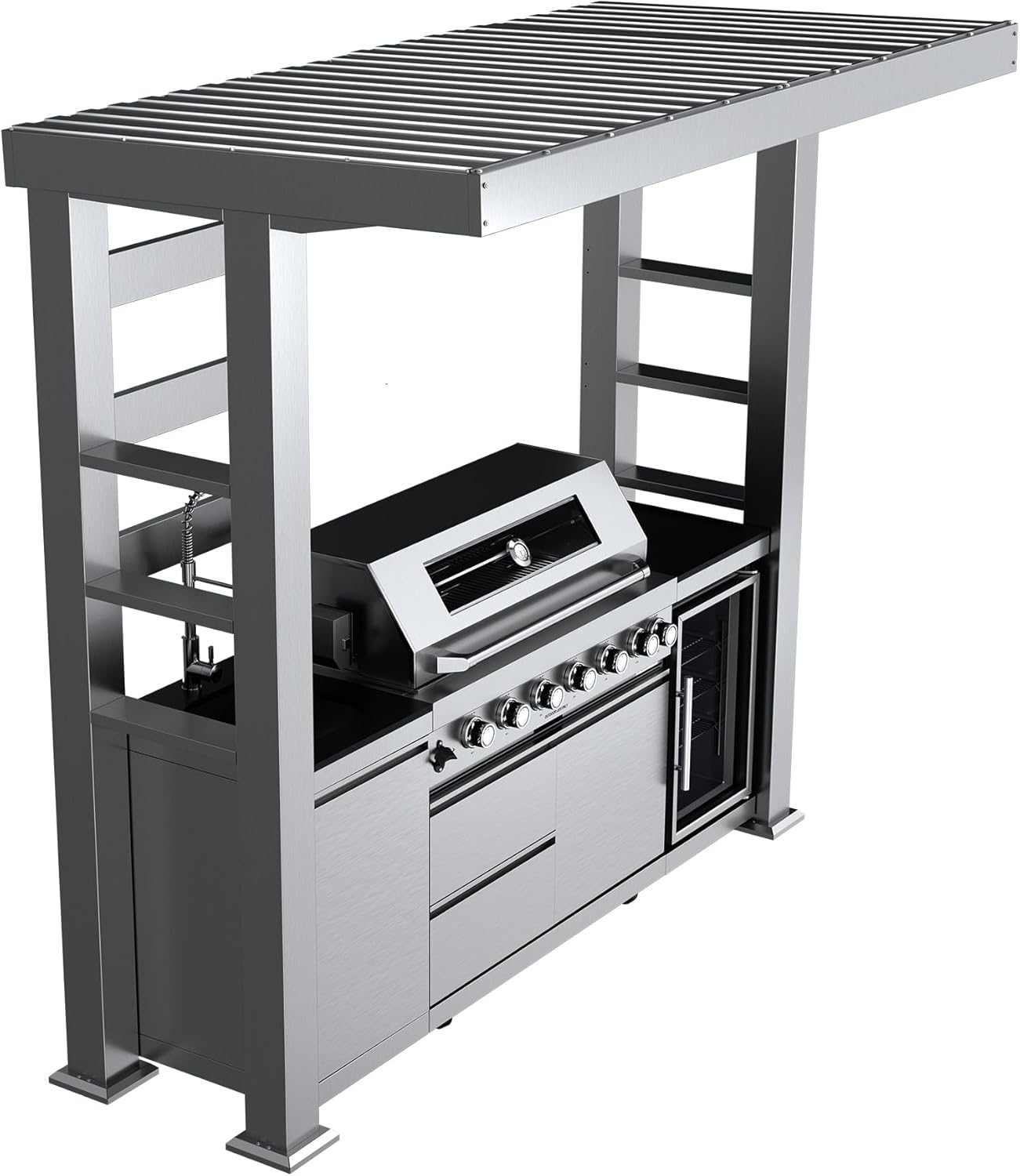 5-Burner Outdoor Kitchen Island with Refrigerator & Rotisserie