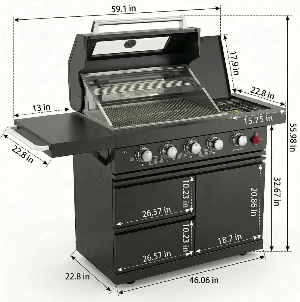 Compact BBQ Outdoor Kitchen Island with Rotisserie