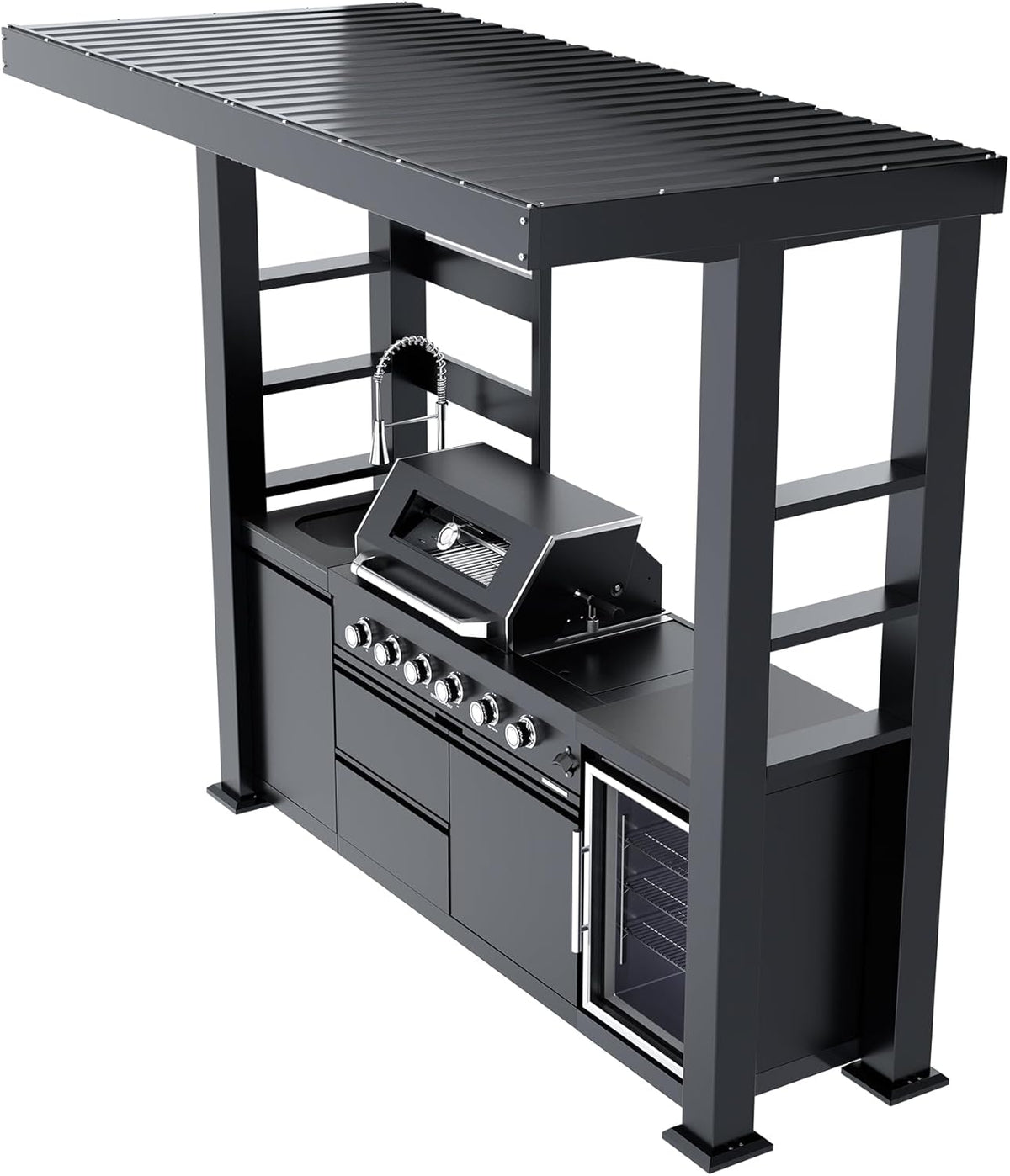 5-Burner Outdoor Kitchen Island with Refrigerator & Rotisserie
