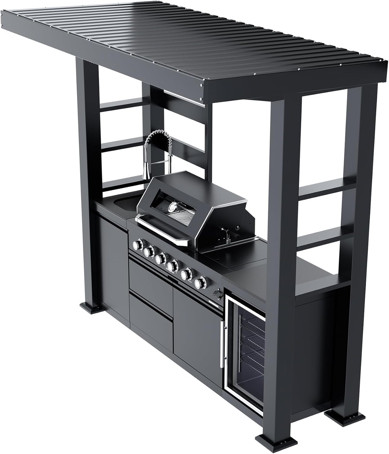 5-Burner Outdoor Kitchen Island with Refrigerator & Rotisserie