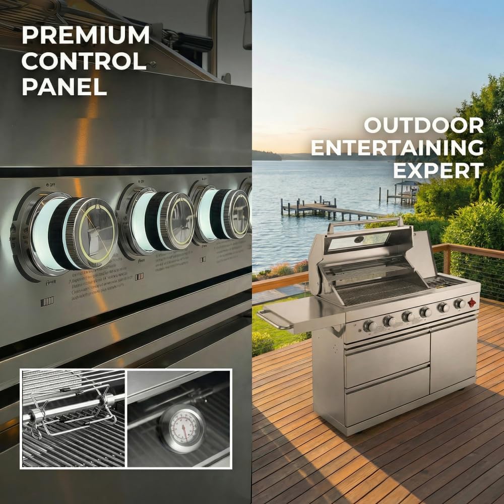 Compact BBQ Outdoor Kitchen Island with Rotisserie