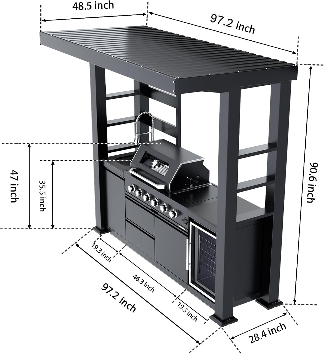5-Burner Outdoor Kitchen Island with Refrigerator & Rotisserie