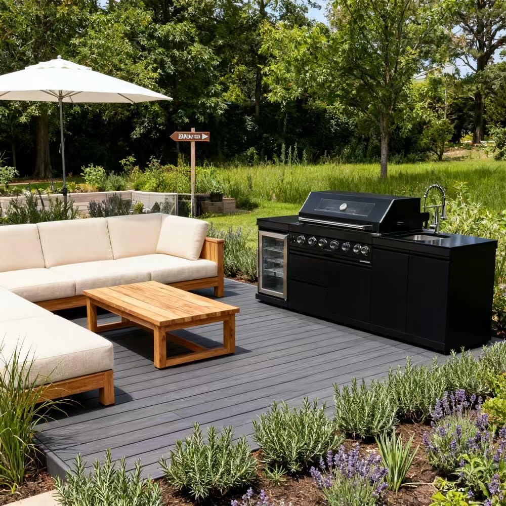 104" Outdoor Kitchen Island with Grill, Refrigerator & Rotisserie