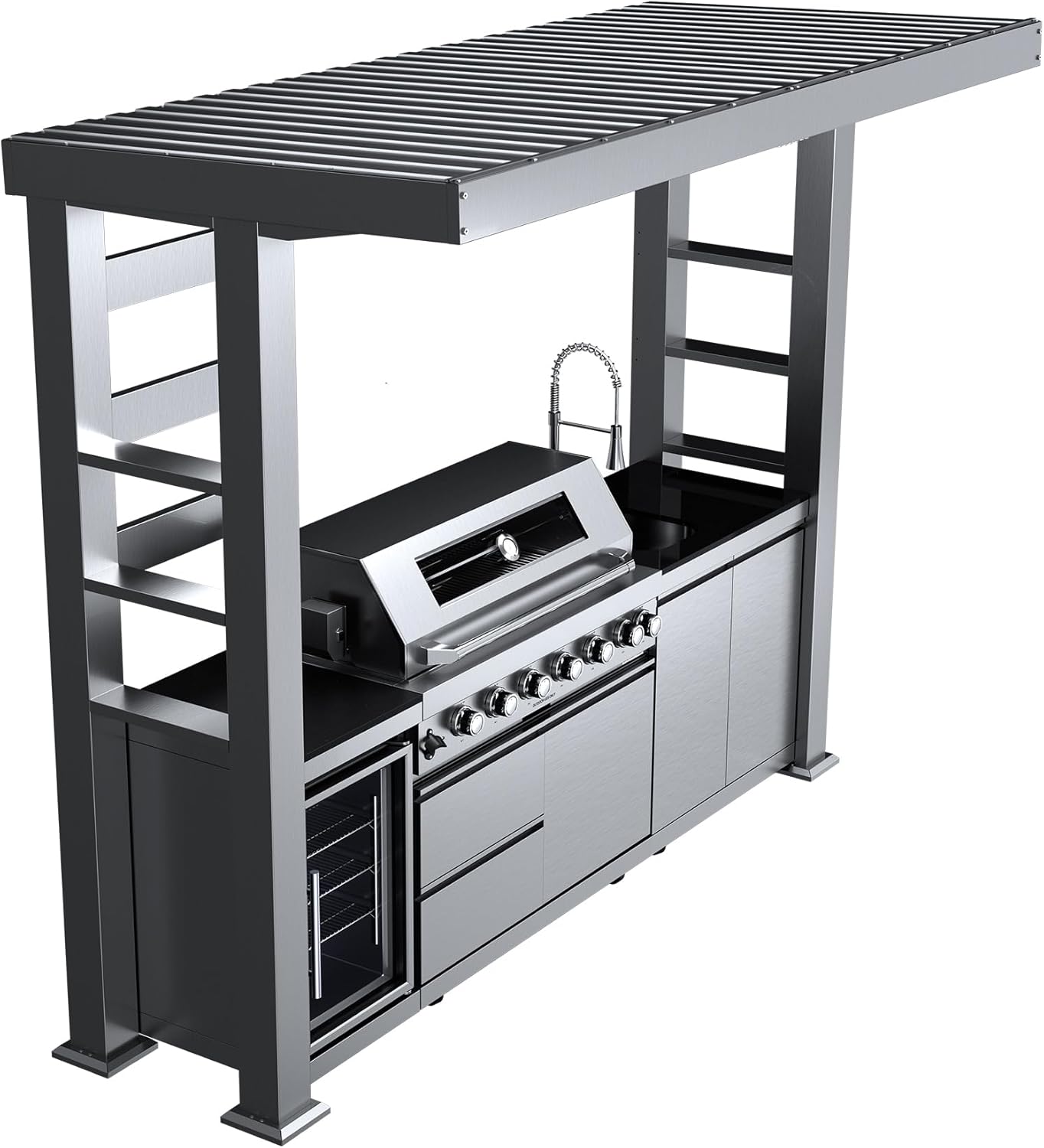 5-Burner Outdoor Kitchen Island with Refrigerator & Rotisserie