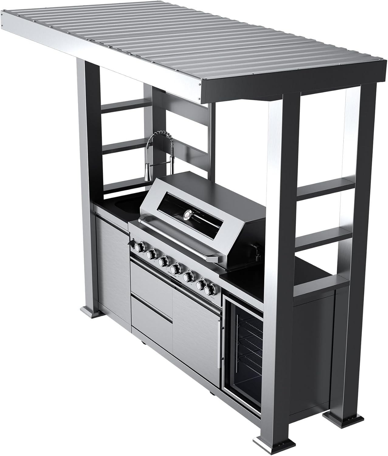 5-Burner Outdoor Kitchen Island with Refrigerator & Rotisserie