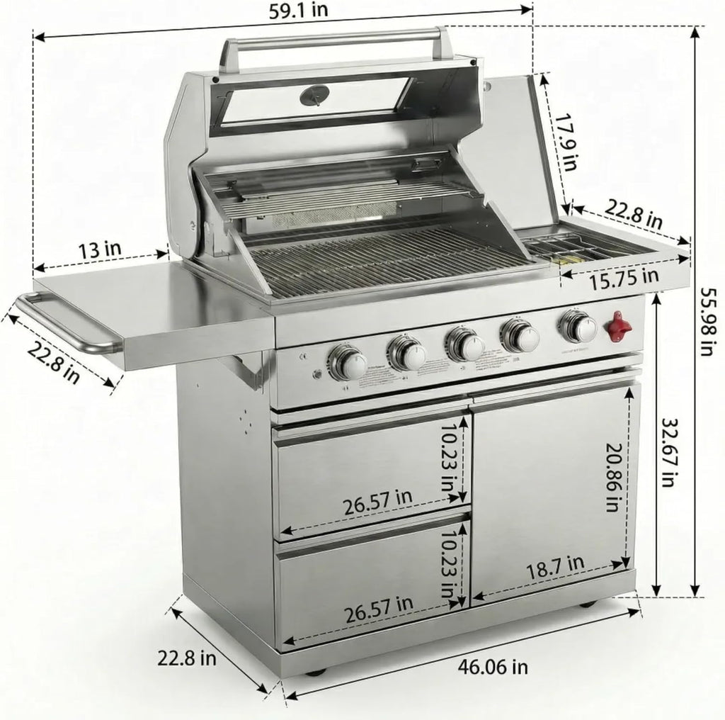 Compact BBQ Outdoor Kitchen Island with Rotisserie