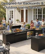 BBQ Outdoor Kitchen Island Grill Barbecue Modular Patio Kitchens Kits with Electric Rotisserie, Sink, fridge, and Burner for More than 15 People