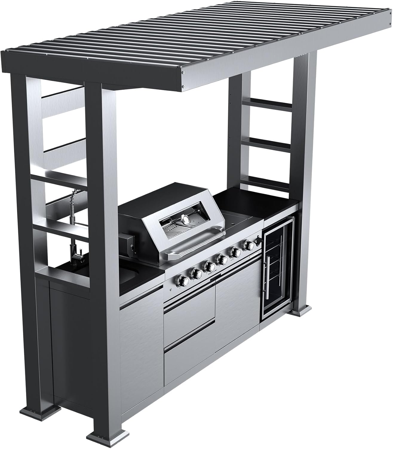5-Burner Outdoor Kitchen Island with Refrigerator & Rotisserie