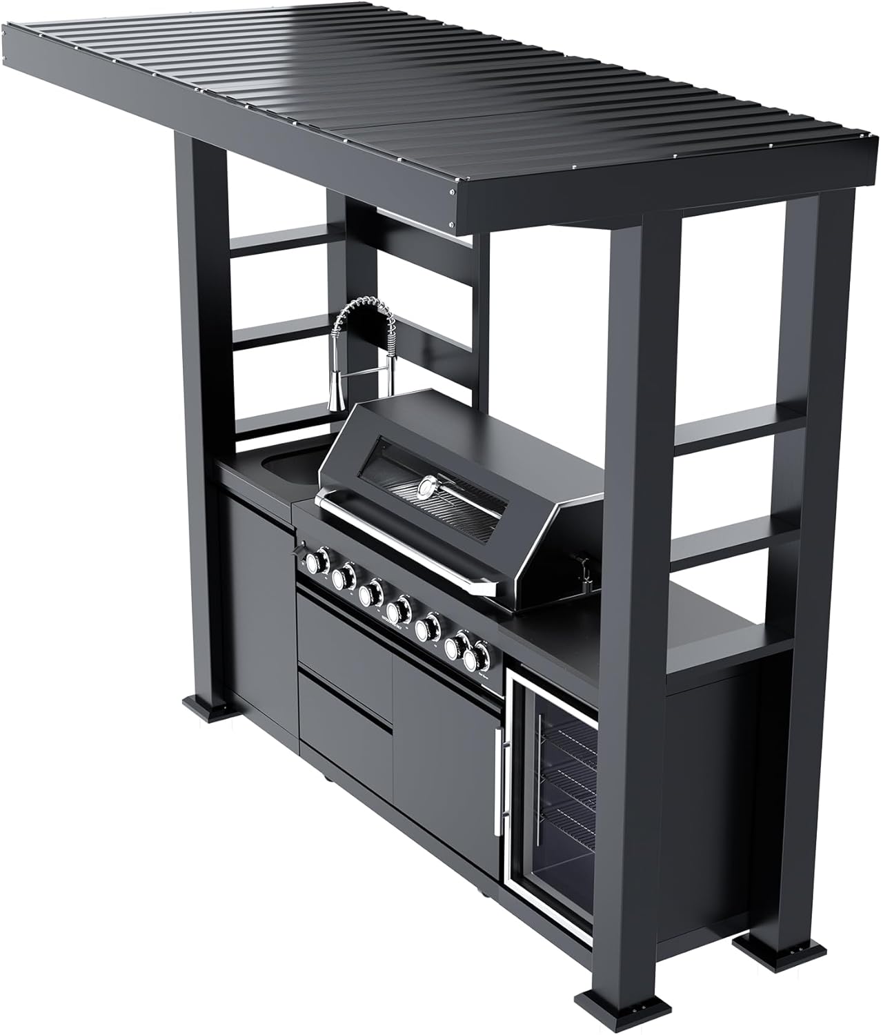 5-Burner Outdoor Kitchen Island with Refrigerator & Rotisserie