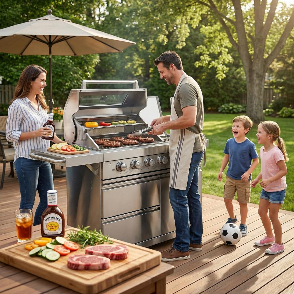 Compact BBQ Outdoor Kitchen Island with Rotisserie