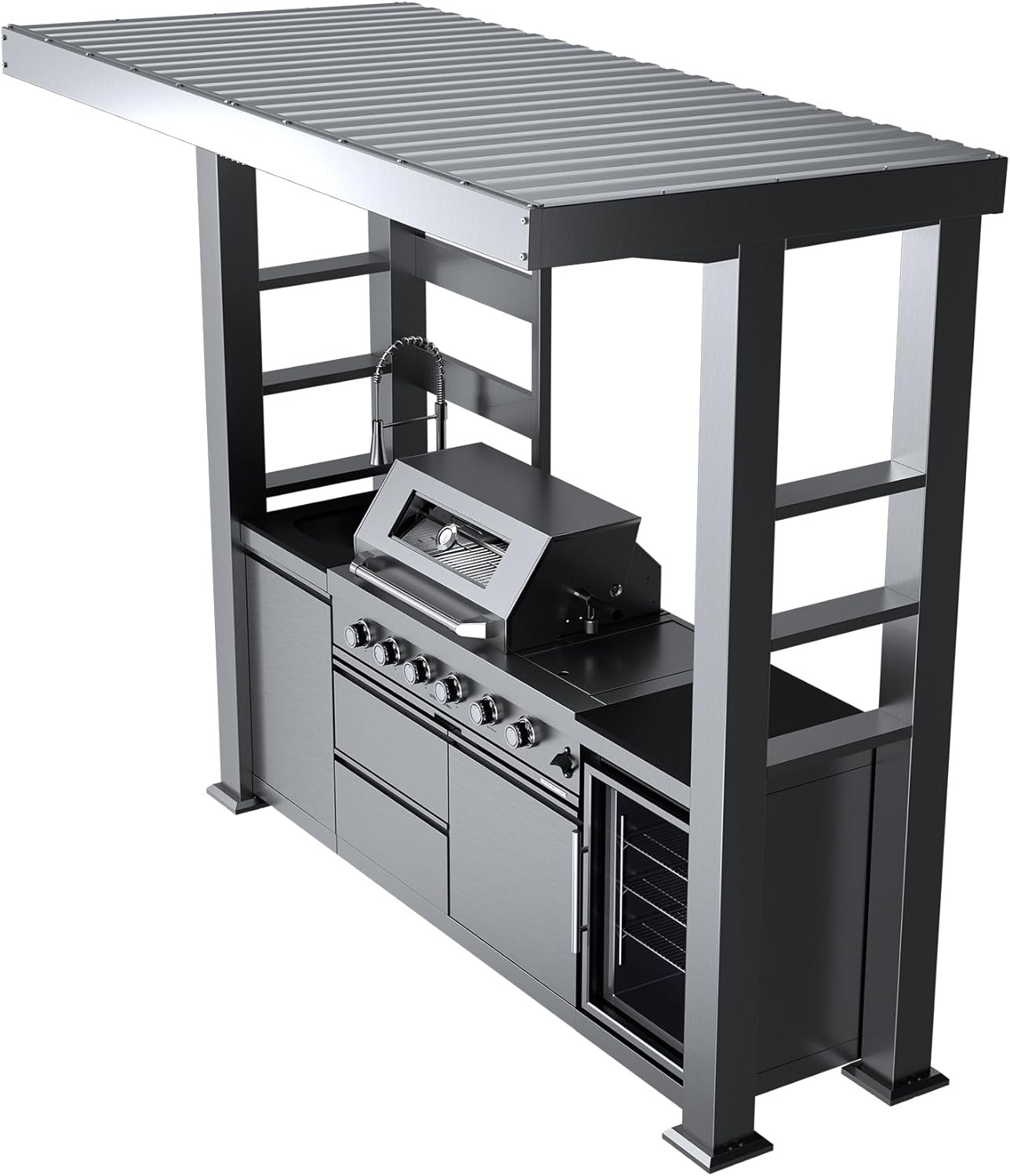 5-Burner Outdoor Kitchen Island with Refrigerator & Rotisserie