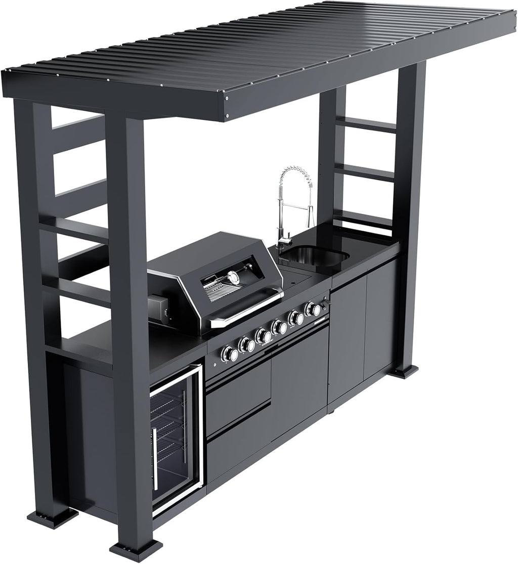 5-Burner Outdoor Kitchen Island with Refrigerator & Rotisserie